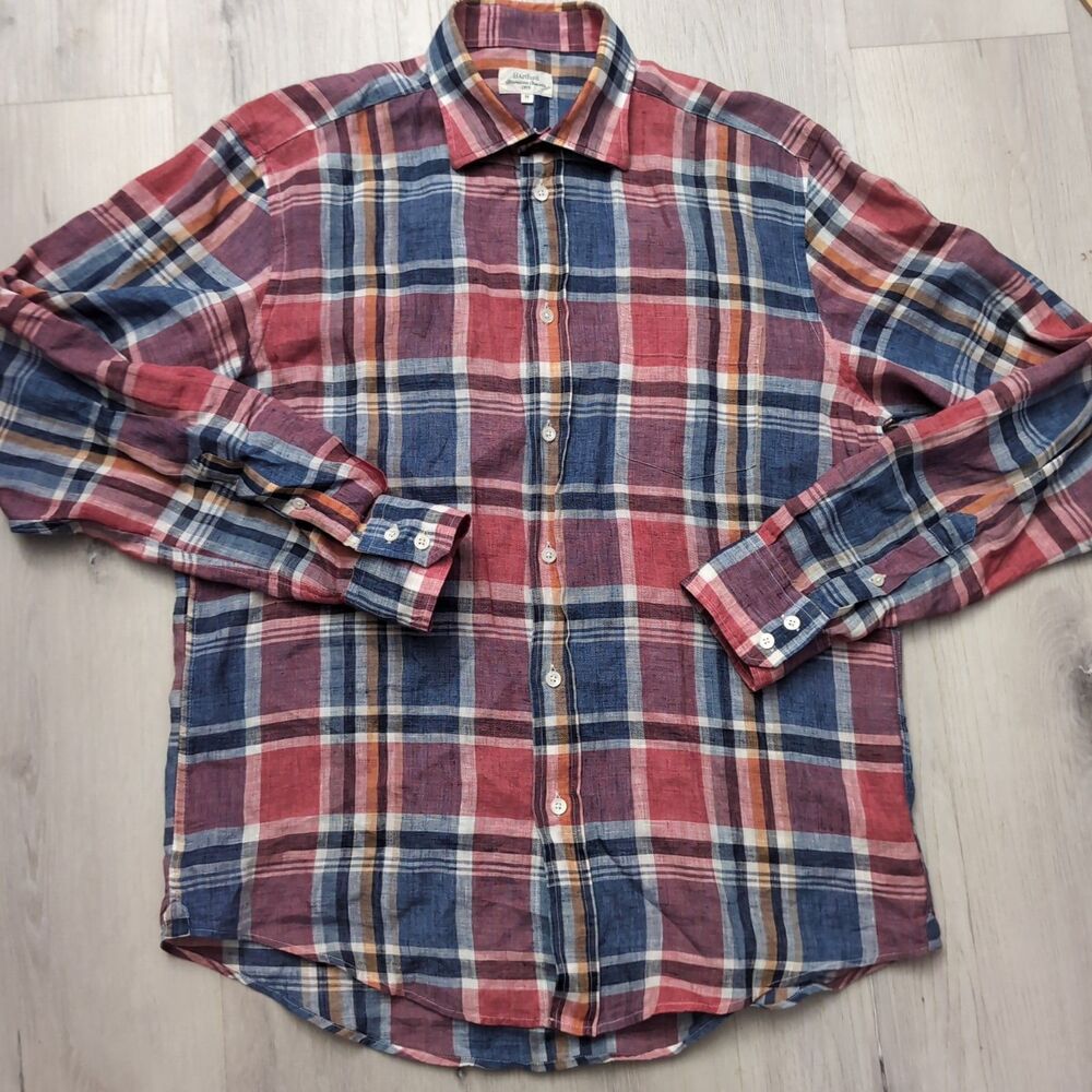 HARTFORD Alternative Classics 1978 LINEN Shirt Mens Size Medium Colorful LS